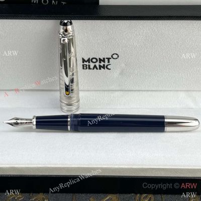 AAA Copy Montblanc Le Petit Prince Solitaire Doué LeGrand Fountain M 145 Blue Silver Barrel